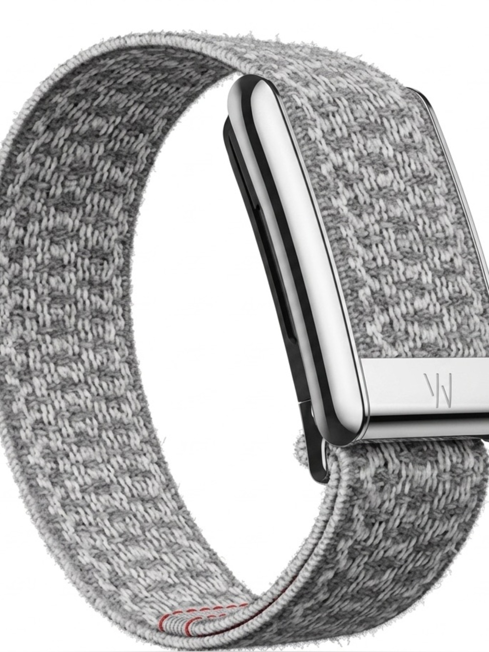 Whoop 5.0/MG cloudknit luxe band with shiny silver clasp/hook/link.